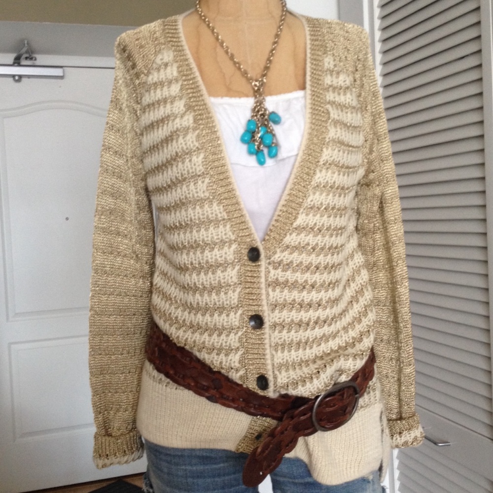 Rag & Bone cream metallic cardigan sweater S